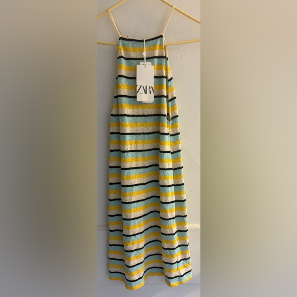 Zara halter neck striped mini dress Size Small NWT - Picture 2 of 6